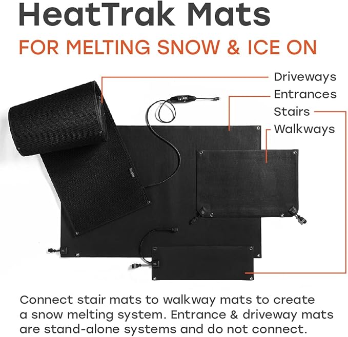 HeatTrak Heated Snow Melting Mats - Heated Outdoor Mats for Walkways - Electric Snow Melting Mats for Decks and Sidewalks - Trusted No-Slip Snow and Ice Melt Heated Sidewalk Mat (20” x 30")