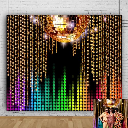 Lexfvpoo Disco Backdrop 10x8ft Golden Glitter Disco Ball Photo Background for Photography 70s 80s 90s Theme Party Decorati...