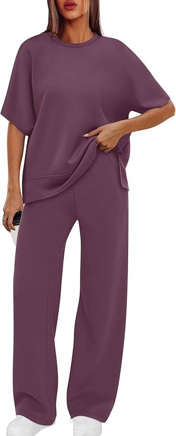XIEERDUO Women's Side Slit Lounge Sets 2 Piece Travel Outfits Airport Tracksuit Oversized Wide Leg Loungewear S-3XL