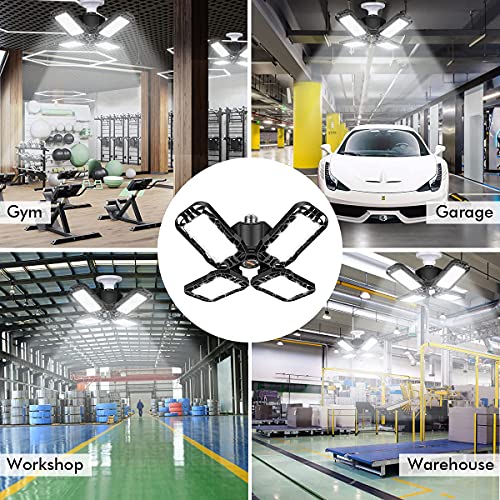 Tudoccy LED Garage Light 4 Pack, 120W Ultra Bright LED Shop Light with 4 Adjustable Panels, 12000LM E26/E27 Base Deformabl...