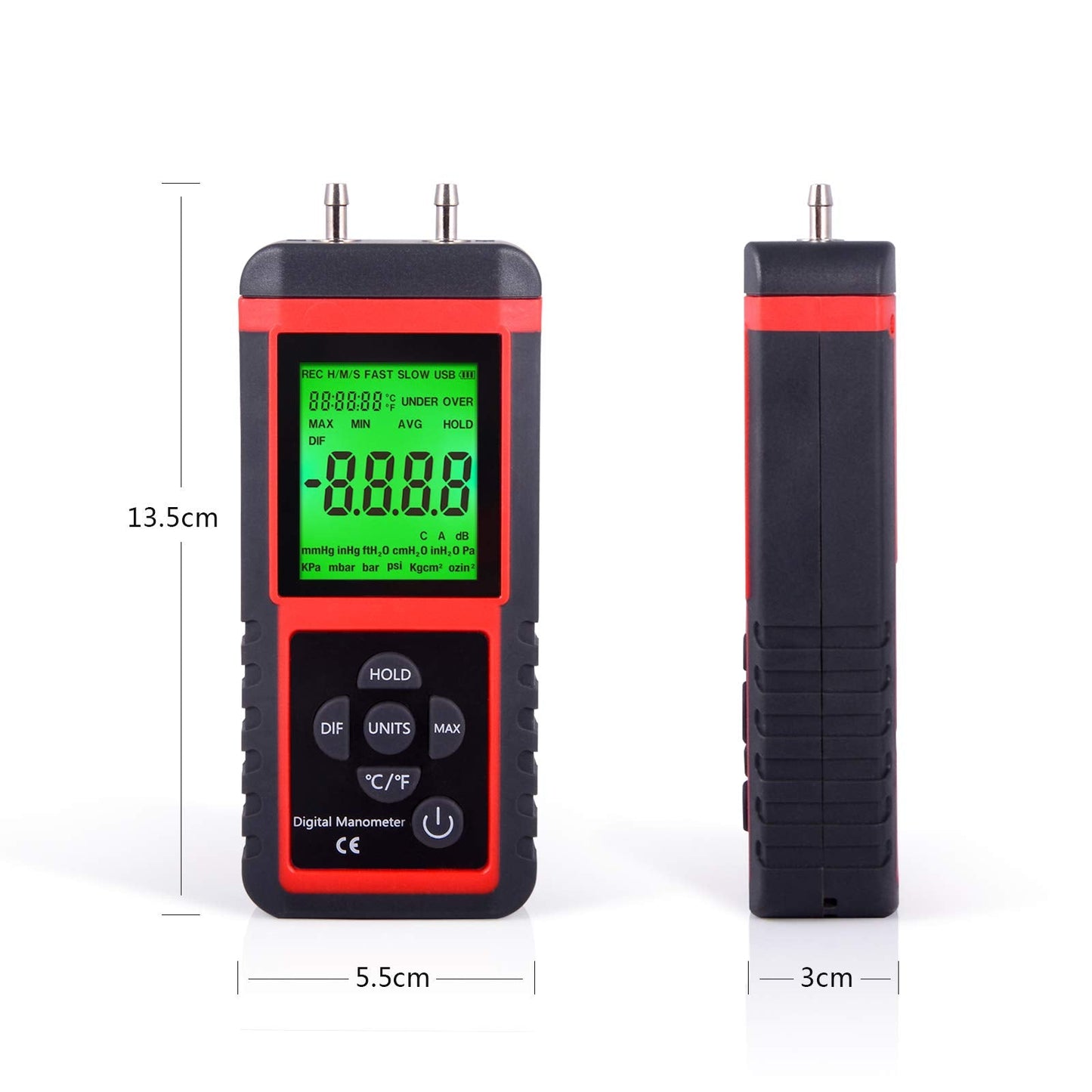 EHDIS Manometer, Professional Air Pressure Meter, Dual-Port HVAC Digital Manometers Gas Pressure Tester Differential Gauge