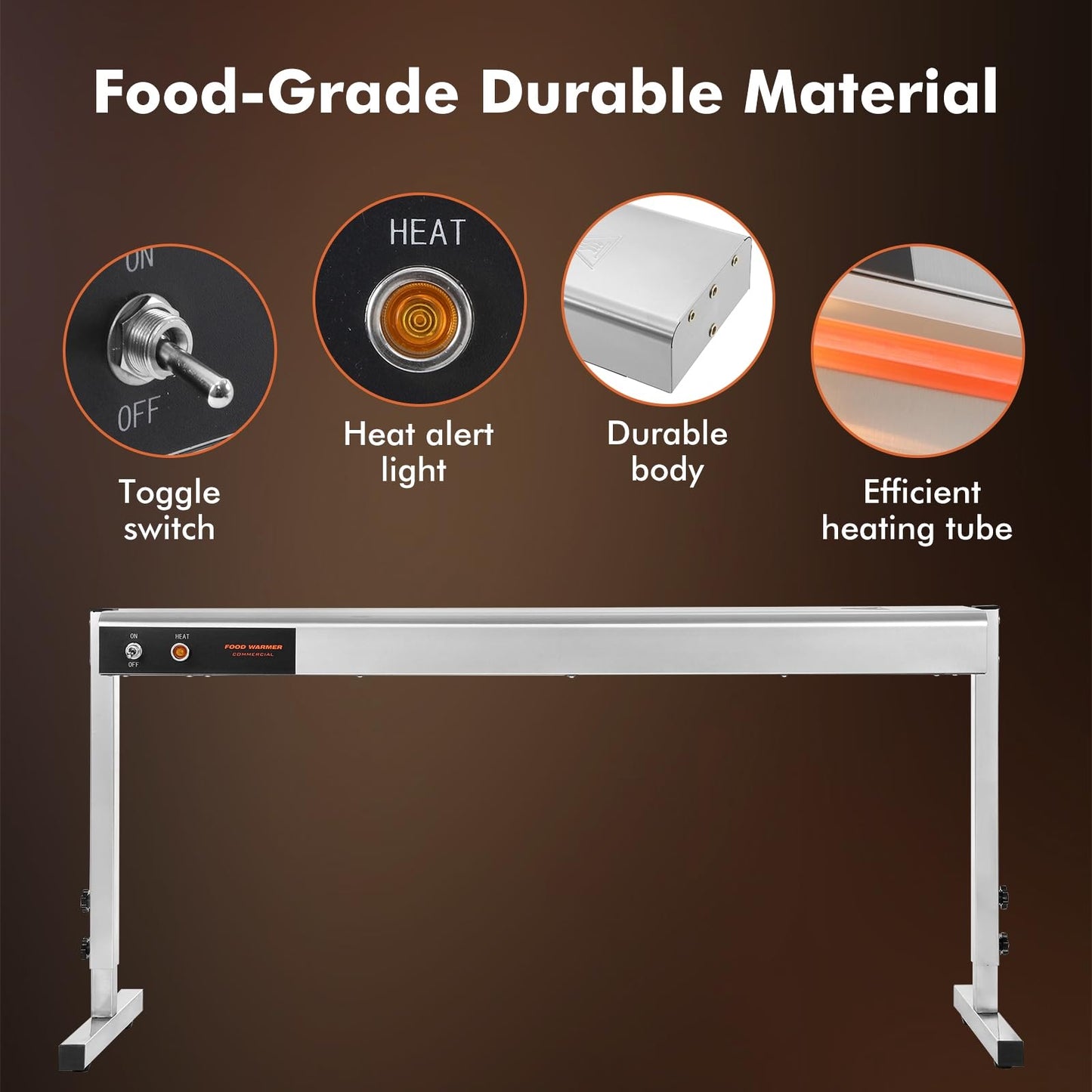 Hiteemer 36 Inch Food Heat Lamp, 1000W Commercial Food Warmer Electric Heating Lamp Overhead Stainless Steel Catering Heat Lamps for Buffet Restaurant Parties, 110V