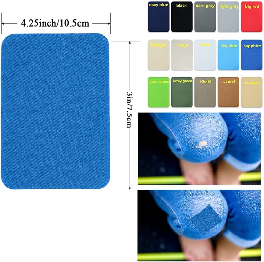 12PCS Fabric Iron on Patches Inside & Outside Strong Glue 100% Cotton Repair Patch for Clothes Pants Mending and Decorating, Red