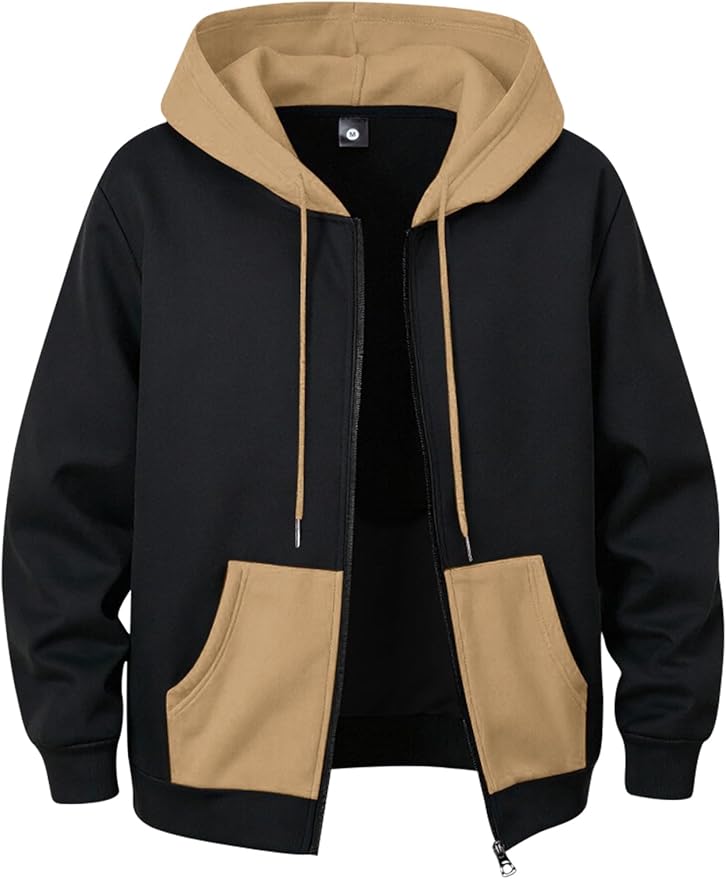 Men's Autumn Winter Colorblock Zipper Hoodie Jacket Top Colorblock Hat Sporty Travel Vacation Outdoor Commuting Camping