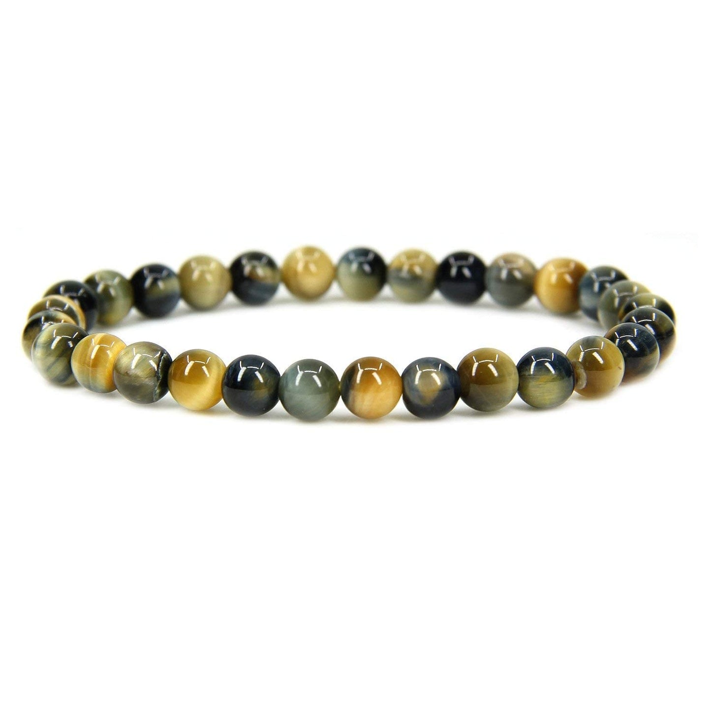 Natural Golden Blue Tiger Eye Gemstone 6mm Round Beads Stretch Bracelet 7 Unisex