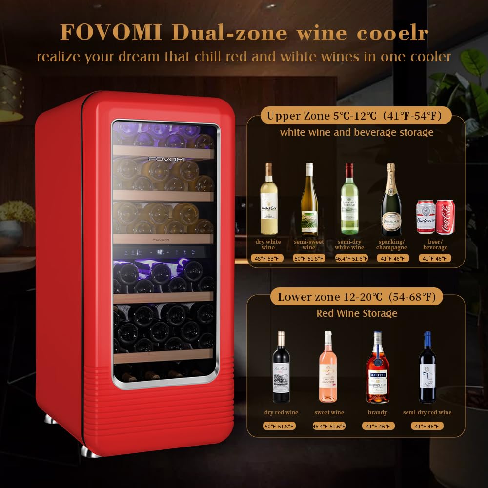 FOVOMI Wine Fridge,91-bottle Wine Cooler Refrigerators Dual Zone Large Wine Beverage Freestanding Cellar,Holds 91bottles (Red)