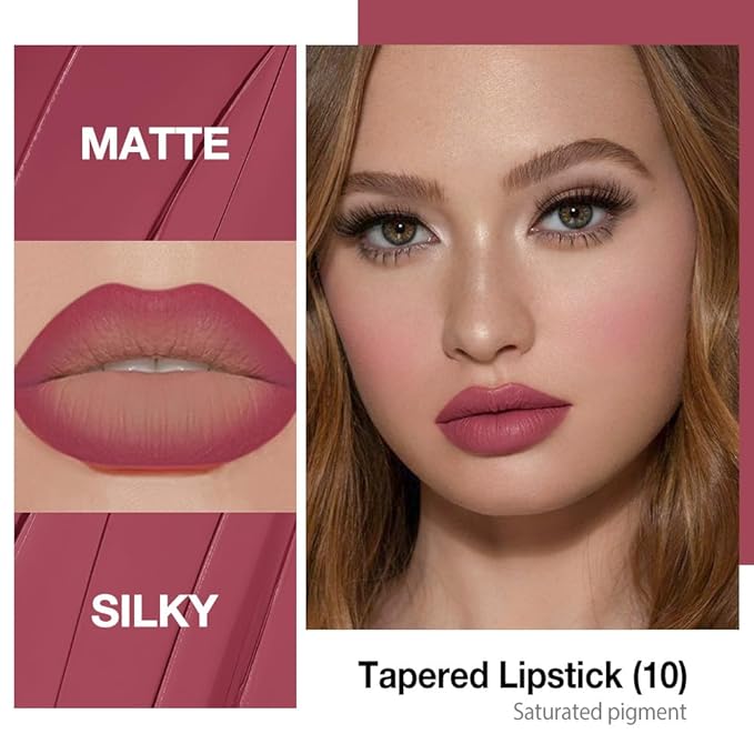 evpct Mauve Red Gradient Matte Lipstick Lip Liner Crayon Combo Pencil Set for Women Long Lasting Waterproof, Plum Matte Cream Lip Liner and Lipstick Combo Makeup, Flawless Gradual Ombre Effect, 10