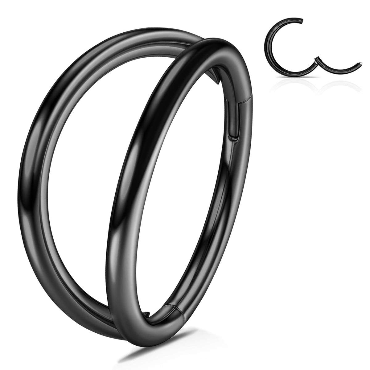 WBRWP Nose Ring Lip Rings Septum-Clicker : Double Ring Open Stacked Black Ring 18G 10mm 316L Surgical Steel Sleeper Earring Heli