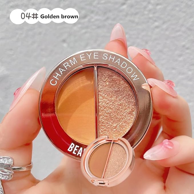 Double color eye shadow, high pigment eye makeup palette, matte shimmer metal eye shadow powder, waterproof and durable color eye makeup (04#Golden brown)