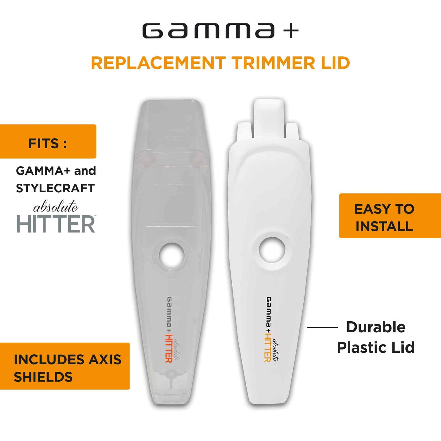 Gamma+ Replacement Absolute Hitter Hair Trimmer Model Lids - Clear And Matte White