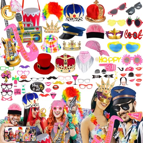 Bulk Opulent Photo Booth Props Set for Adult, Novelty Funny Hats and Glasses, Colorful Wig, Inflatable, Phtot Booth Props ...