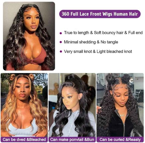 Uonoco 360 Lace Front Wigs Pre Plucked 360 HD Full Lace Frontal Black Wigs Body Wave Transparent Lace Front Wigs for Women With Baby Hair 20 Inch