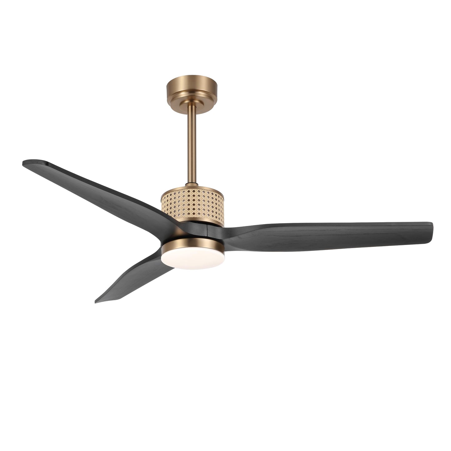 LEDLUX 52" Ceiling Fan with Light – Remote Control, Solid Wood, Quiet Reversible DC Motor, Black/Gold Finish, Includes 4.5"/12" Downrods, Noiseless Ceiling Fan for Bedroom, Living Room, Porch
