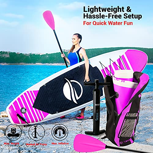 SereneLife Inflatable Stand Up Paddle Board (6" Thick), Pink & Universal Paddle-Board Seat - Adjustable Paddle Board Seat