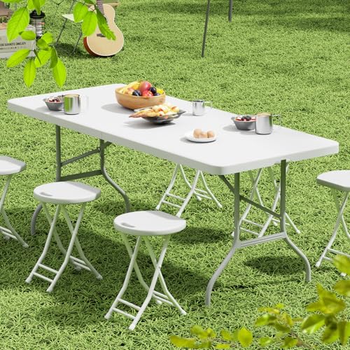 OS MOTOR 48 Inch Folding Table with Carry Handle, Portable Heavy Duty Plastic Utility Table with Steel Legs for Party, Wed...