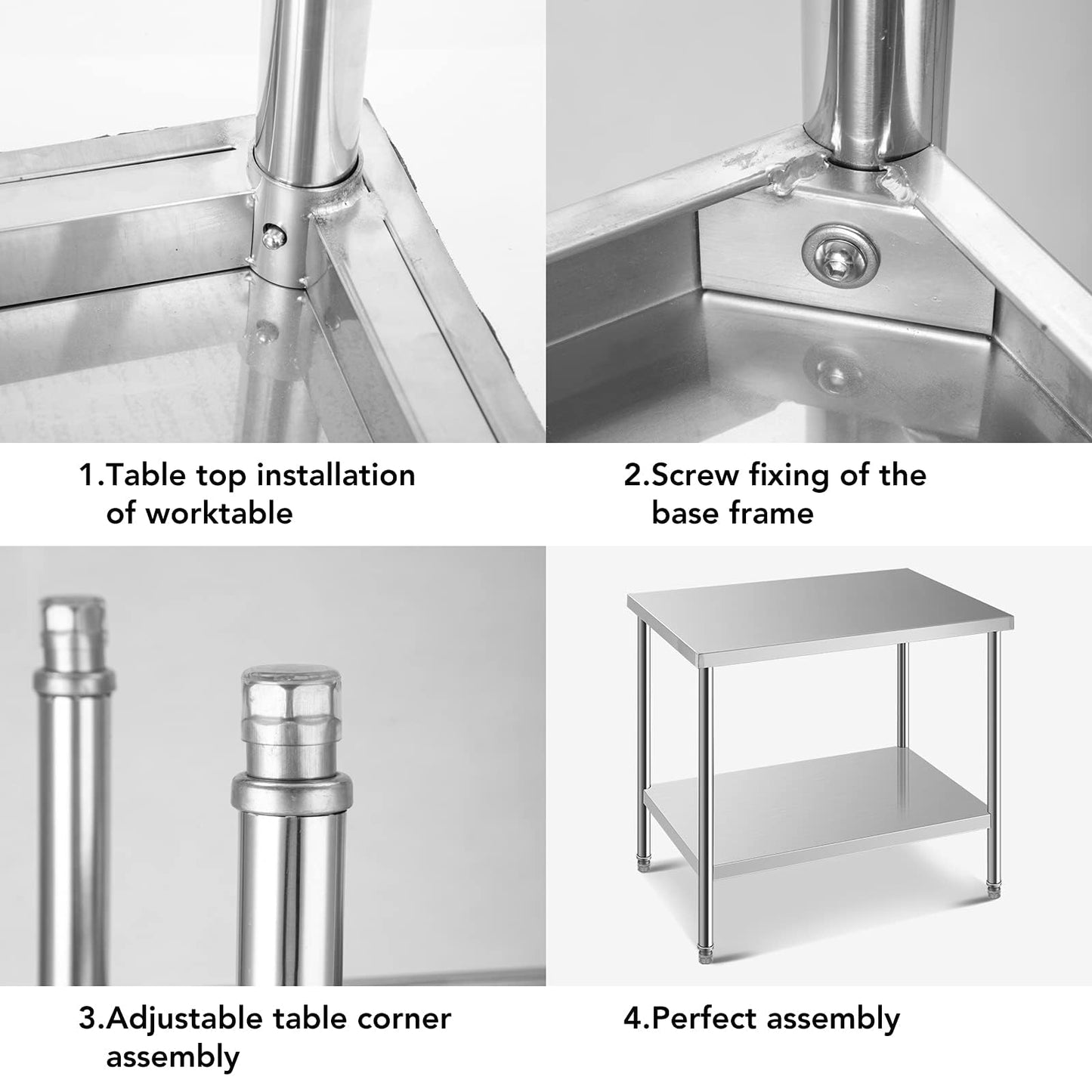 HXCFYP NSF Stainless Steel Table for Prep & Work 24 x 24 Inches, Commercial Heavy Duty Food Prep Worktable with Undershelf for Restaurant, Home and Hotel Christmas Preparation Table