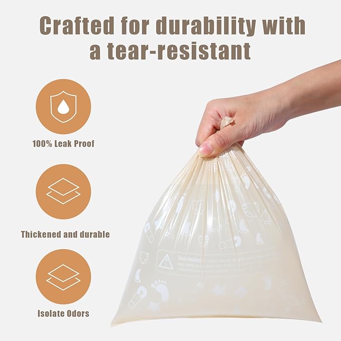 Diaper Bags Disposable for Baby, Biodegradeable Dirty Diaper Bags (8 Refill Rolls/120 Bags) with Dispenser, Leak Proof Diaper Trash Bags, Baby Poop Bags, Cherry Blossom Scent