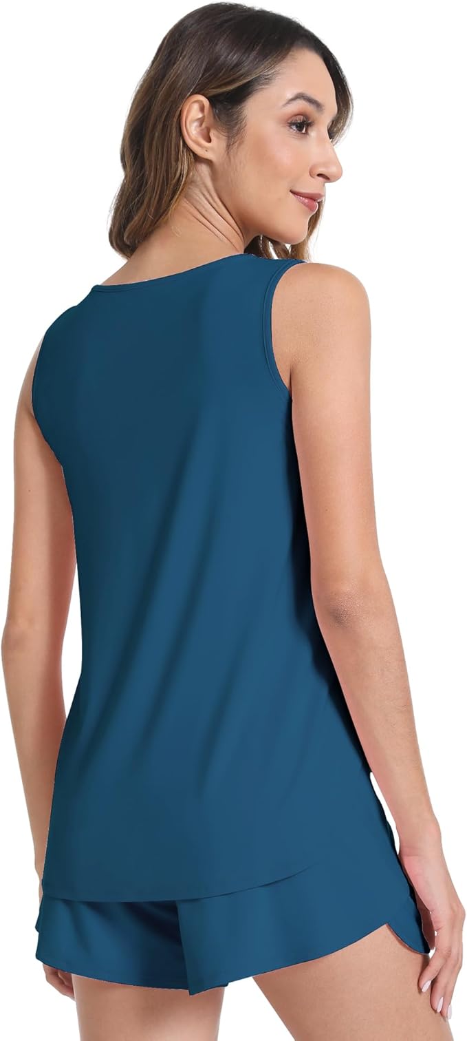 NACHILA Pajamas for Women-Viscose from Bamboo, Ribbed Racerback Tank Top Sexy Split Shorts Pajama Sets Cooling Sleep Cami Pjs