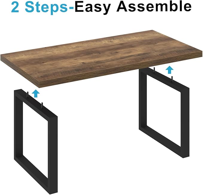 IBF Farmhouse Coffee Table, Modern Coffee Table for Living Room, Simple Industrial Rectangle Center Table, Wood Metal Tea Table for Home Bedroom Office, Rustic Oak, 47 in