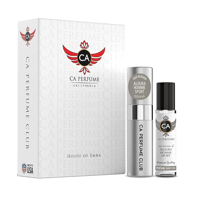 CA Perfume Duo Impression of Aloura Homme Sport For Men Perfume Layering Cologne Set Long Lasting Travel Size EDP + Body Oil Roll-On Bottle 0.27 Fl Oz+0.33 Fl Oz