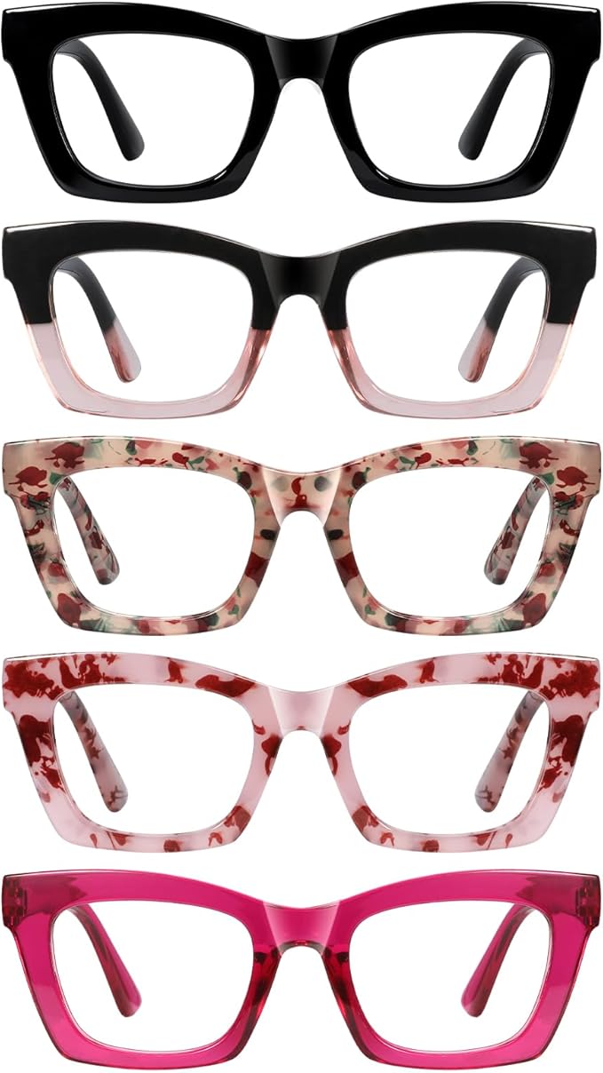 XXZQRYHN Oprah Reading Glasses for Women-5 Pack Blue Light Blocking Square Fashion Readers with Spring Hinge Computer Eyeg...