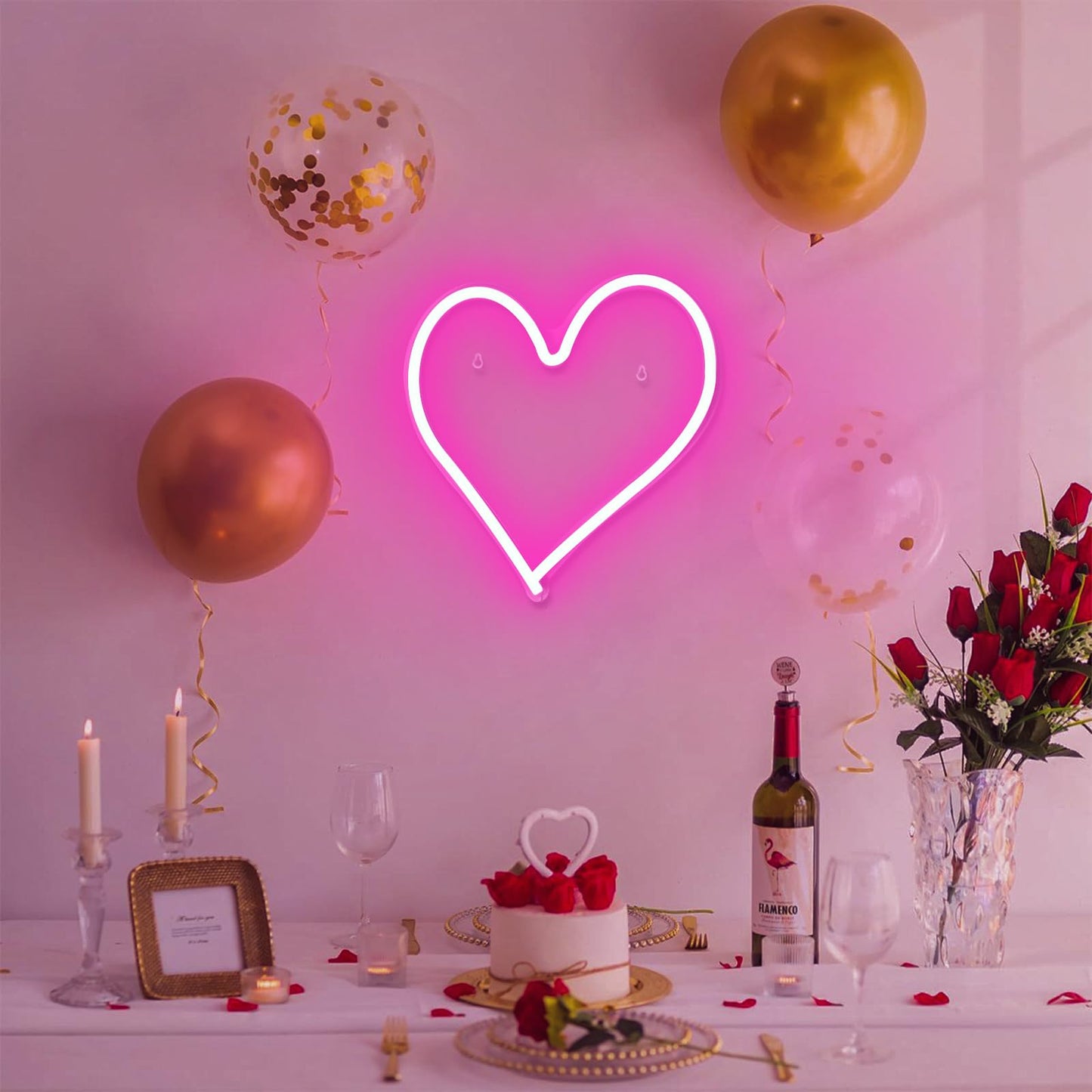 Pink Heart Neon Sign, Neon Heart Light for Wall Decor, Love Hearts LED Light up Sign 13.4×13 Inch Dimmable USB Powered Romantic Light Sign for Bedroom Valentine's Kids Room Wedding Party Decoration