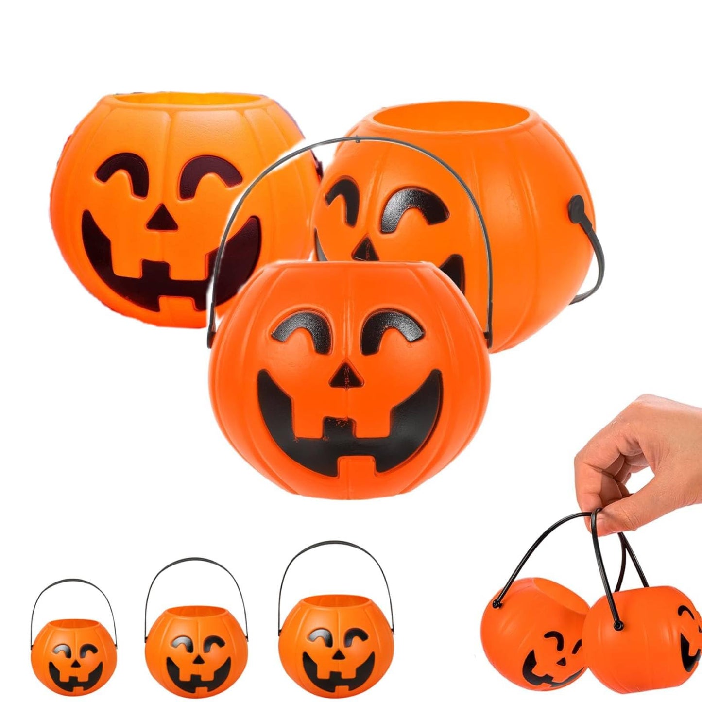Halloween Pumpkin Candy Bucket,Halloween Pumpkin Candy Bucket Plastic Multi-Purpose Candy Box,Halloween Party Favors Bucket,Suitable for Party Favors and Home Decoration (C-17X14CM-3PC)