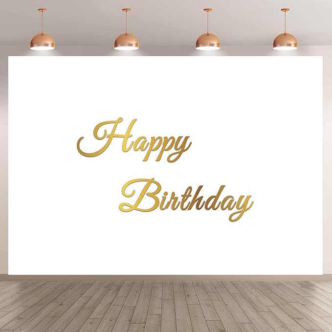 deFouliao Happy Birthday Backdrop 7x5ft Simple Gold Happy Birthday Banner Photography Background for Kids Adults Girl Boy ...