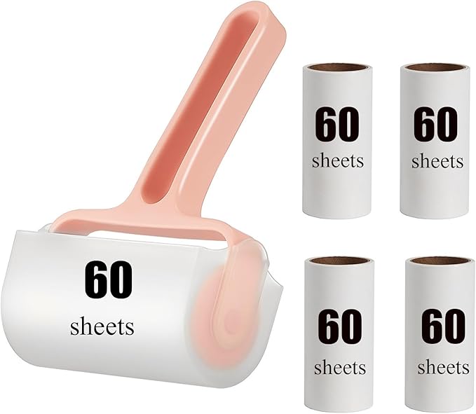 Lint Rolle 300 Sheets,Pet Hair Remover Kit,1 Handle with 5 Extra Sticky Lint Roller for Carpet,Car Seats,Clothes,Dust,Cats,Dogs (Pink)