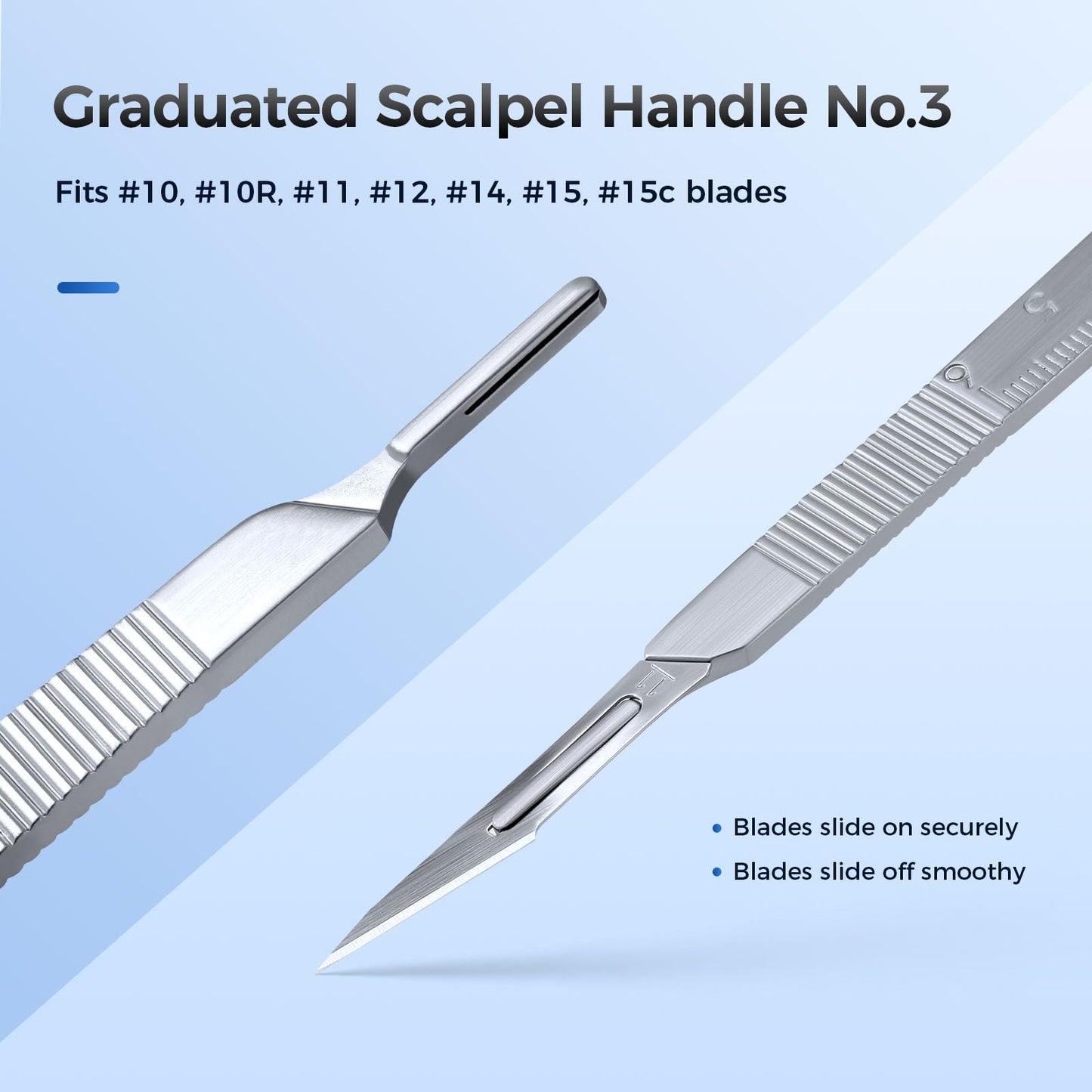JMU 2 Pcs Scalpel Handle No 3, Stainless Steel Dermaplane Handle for Blades No. 10 10R 11 12 13 14 15 15A and 15C
