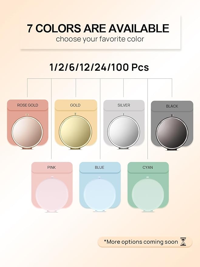 Compact Mirror for Purse, Set of 100 Double-Sided 1X/2X Magnifying Metal Pocket Makeup Mirrors(Round, Rose Gold)