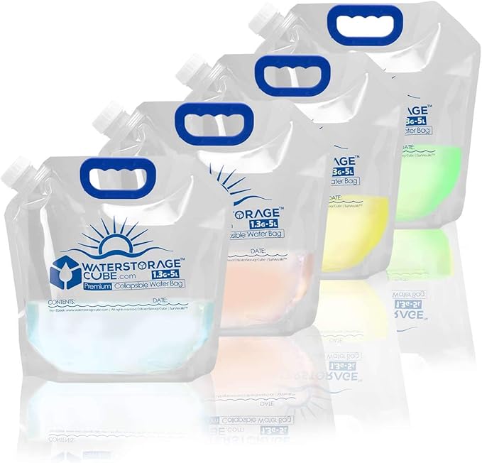 WaterStorageCube Premium Collapsible Water Container Bag, BPA Free Food Grade Clear Plastic Storage Jug for Camping Hiking...
