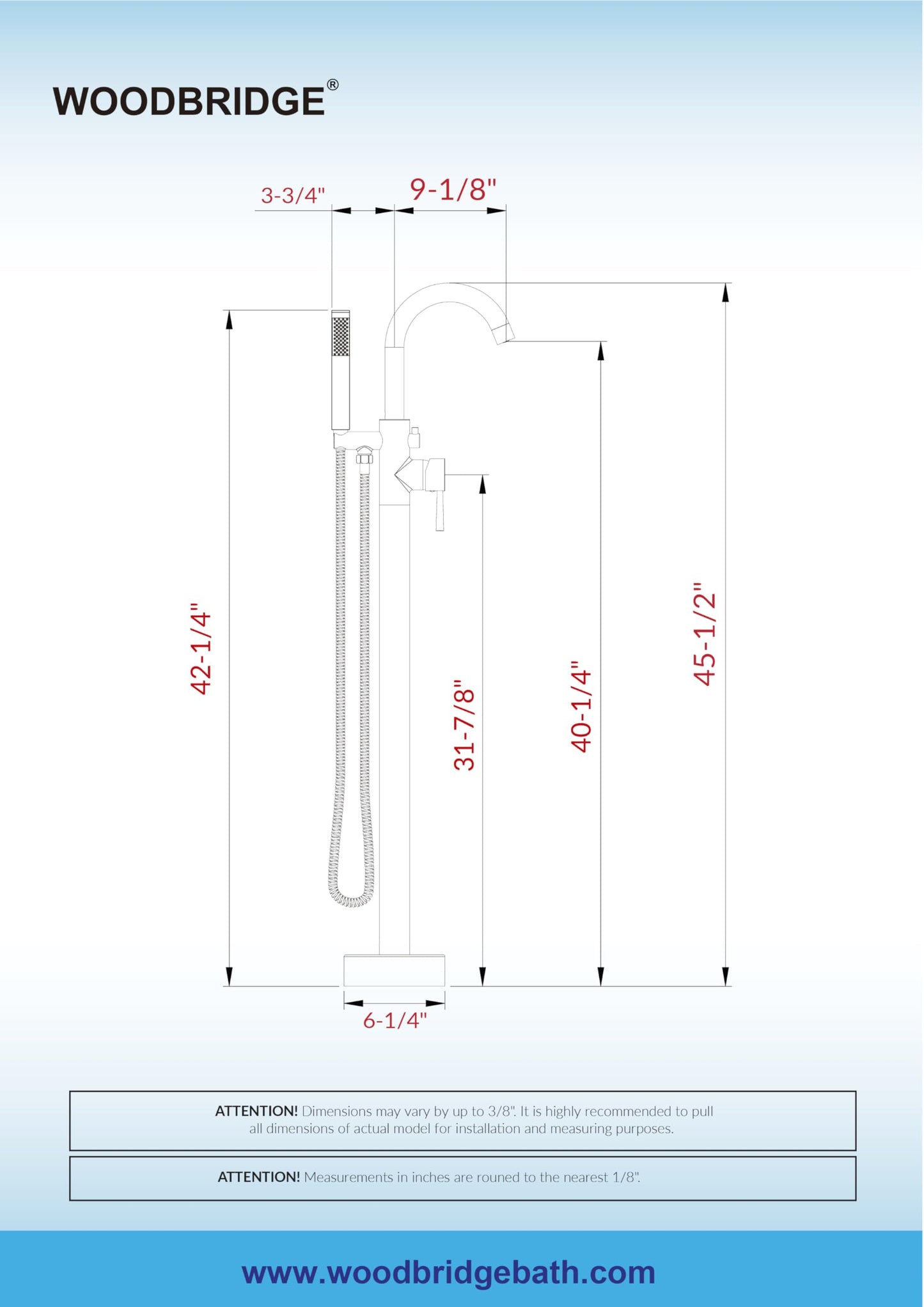 WOODBRIDGE F0027ORBRD WOODBRIDGEE High Flow Rate 8 GPM Freestanding Tub Filler Faucet with Hand Shower, Oil-Rubbed Bronze
