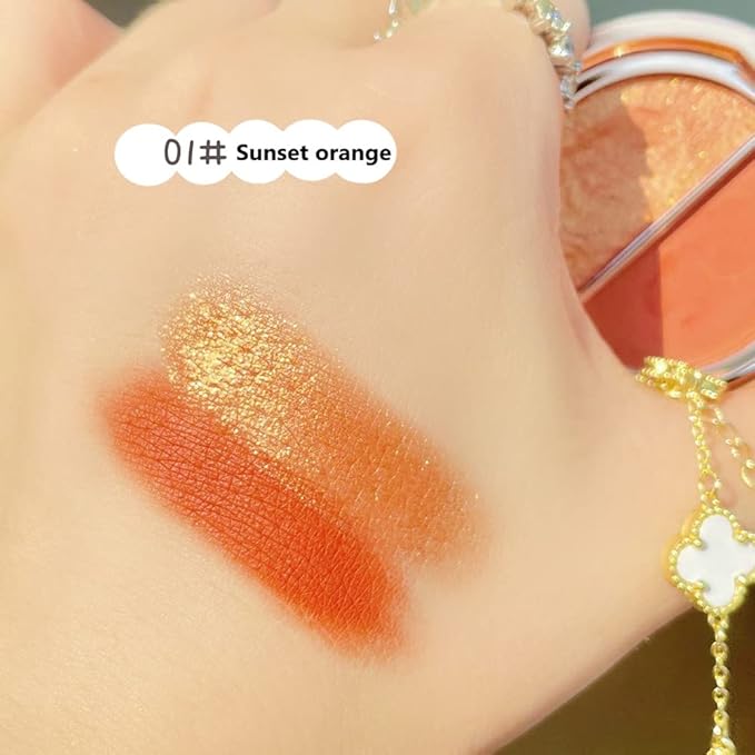 Double color eye shadow, high pigment eye makeup palette, matte shimmer metal eye shadow powder, waterproof and durable color eye makeup (01#Sunset orange)