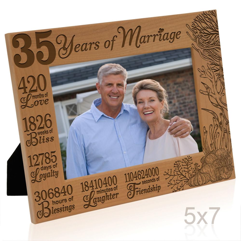 KATE POSH 35 Years of Marriage Picture Frame, Traditional Coral Anniversary for Husband and Wife, Couples (5x7-Horizontal)