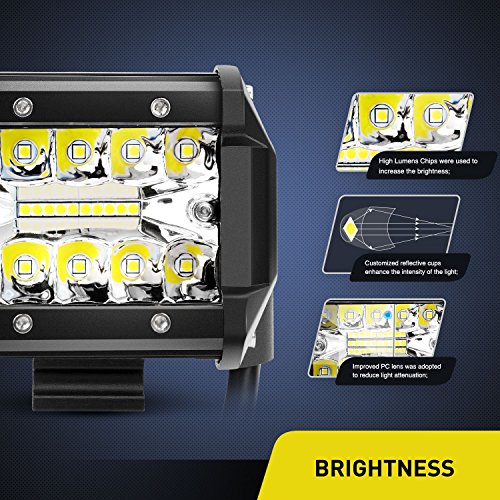 Nilight Led Light Pods 2PC 4Inch 60W Flood Spot Combo Triple Row Driving Lamp Roof Bumper Off Road LED Work Lights Pods fo...
