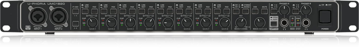 Behringer U-Phoria Umc1820 Audiophile 18X20, 24-Bit/96 Khz Usb Audio/Midi Interface With Midas Mic Preamplifiers