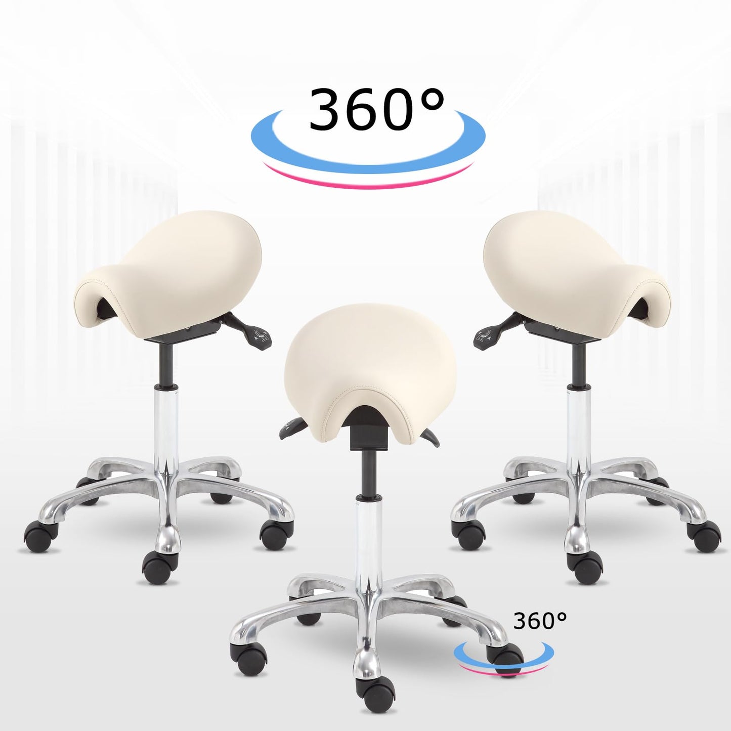 Eognyzie Ergonomic Saddle Stool - Adjustable Height & Tilt Saddle Stool Chair for Salon, Spa, Lash Tech, Tattoo Artist & Drafting, Beige
