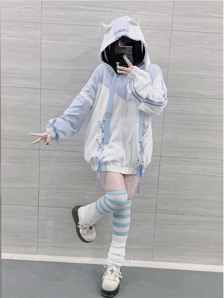 OATSBAS Cute Zip Up Hoodies for Women Watercolor Harajuku Fashion Oversized Sweatshirt y2k Tops (Small,White)