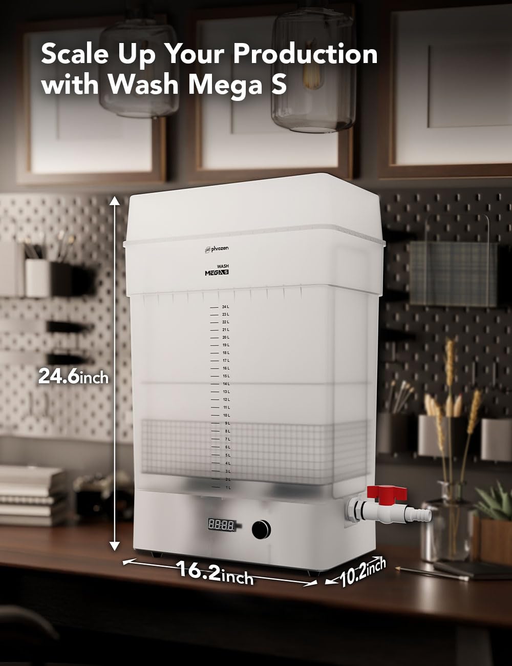 phrozen Wash Mega S 3D Printer Resin Washing Station, Dual Speed 25L Capacity, Large Washing Container, Washing Size L12.99xW7.48xH11.81 inch