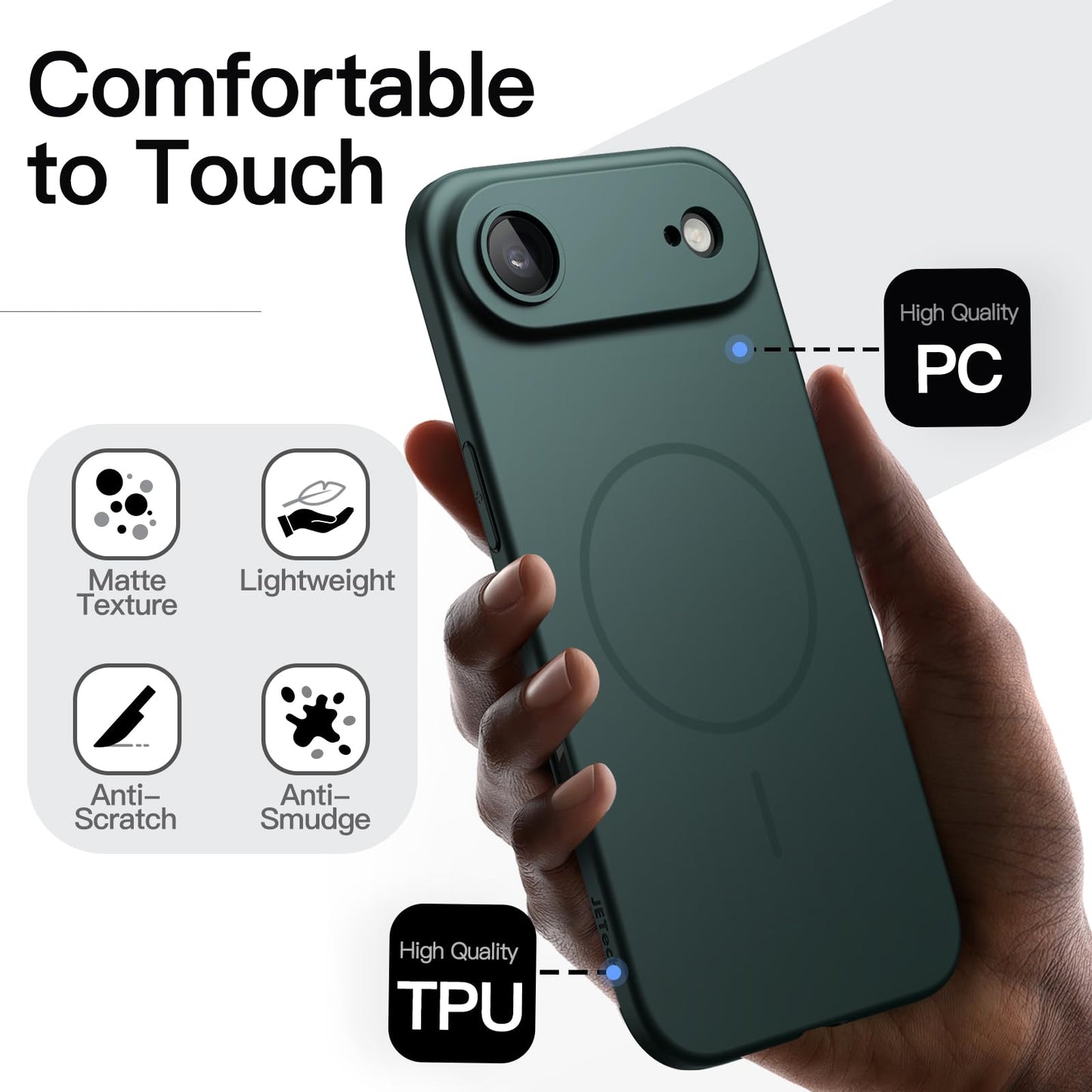 Jetech Magnetic Slim Case For Iphone 17 Air, Compatible With Magsafe, Ultra-Thin Lightweight Minimalist Phone Cover And Full Cam