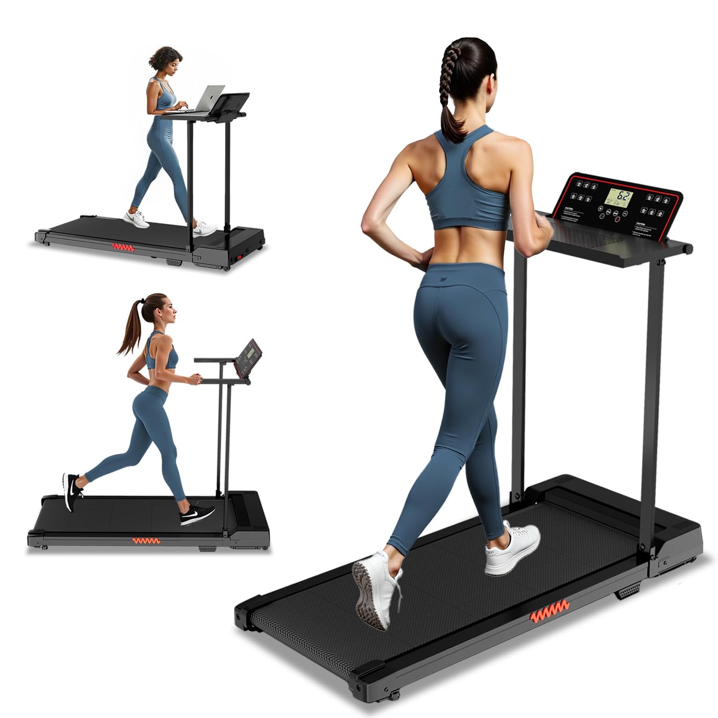 Portable Treadmills for Home, Compact Treadmill with Handles, 3.0HP Walking Pad Treadmill with Removable Desk Workstation, Running Machine for Home Office