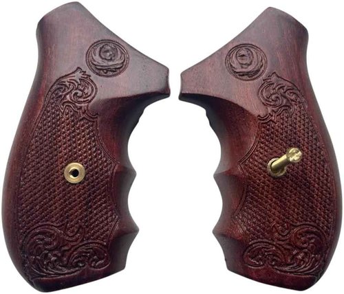New! Grips Compatible with Ruger, SP 101 Checker & Flower Engraved Padauk Wood