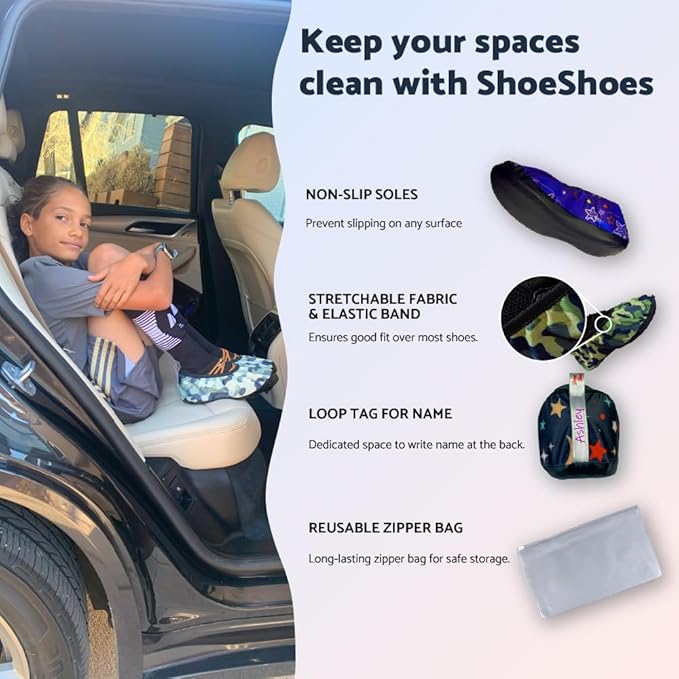 Premium Adult and Kid Shoe Covers - Keep your space clean: Home, Car, After Sports, Suitcase, Classroom - Durable, Machine-washable, Non-slip, Reusable (1 pair)