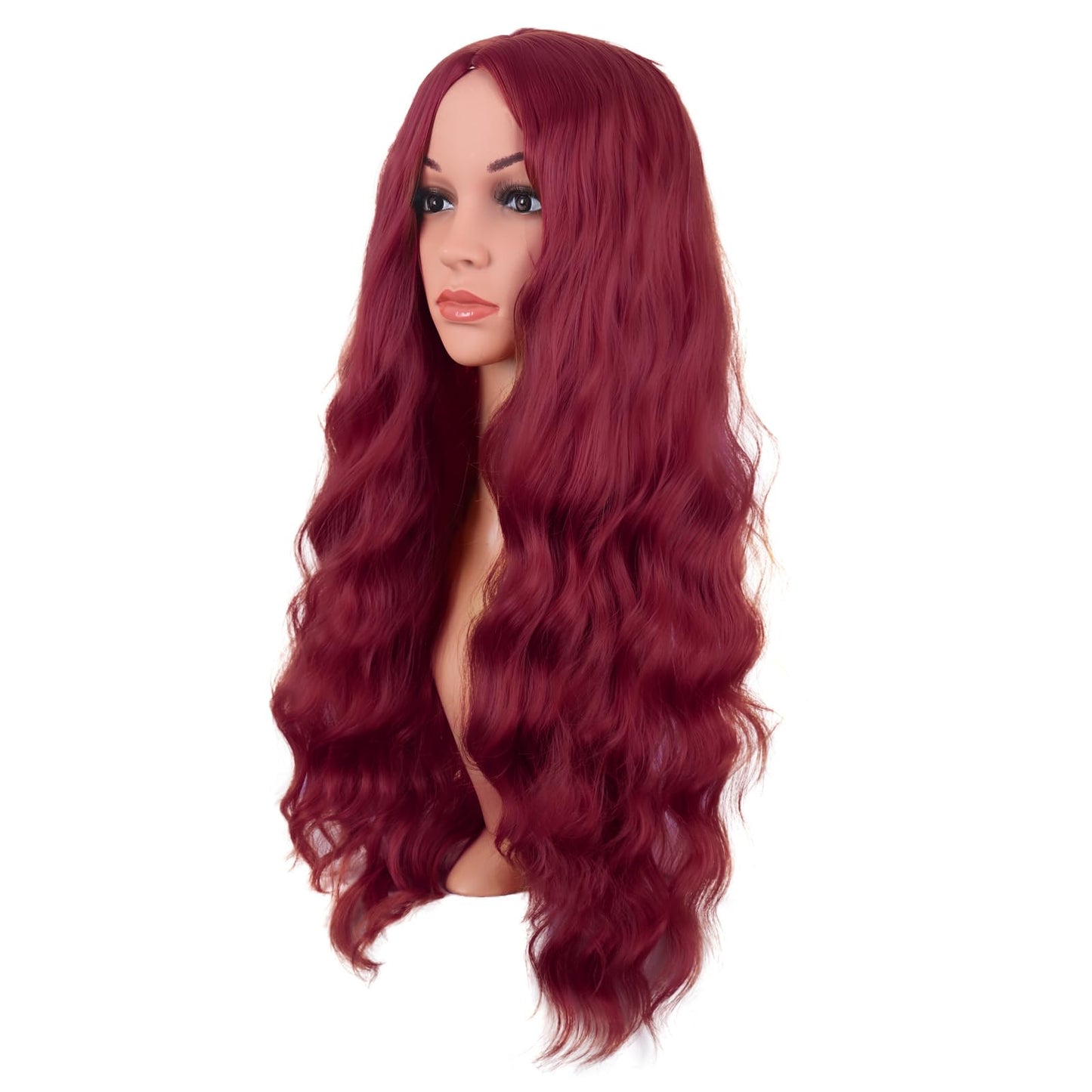 MapofBeauty 28 Inch/70 cm Long Wavy Middle Part with No Bangs Synthetic Fiber Curly Fashion Women Party Cosplay Wig (Blood Red)