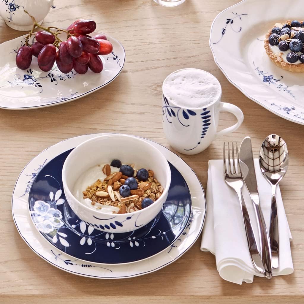 Villeroy & Boch Old Luxembourg Brindille Rice Bowl, 25 oz, Premium Porcelain, White/Blue