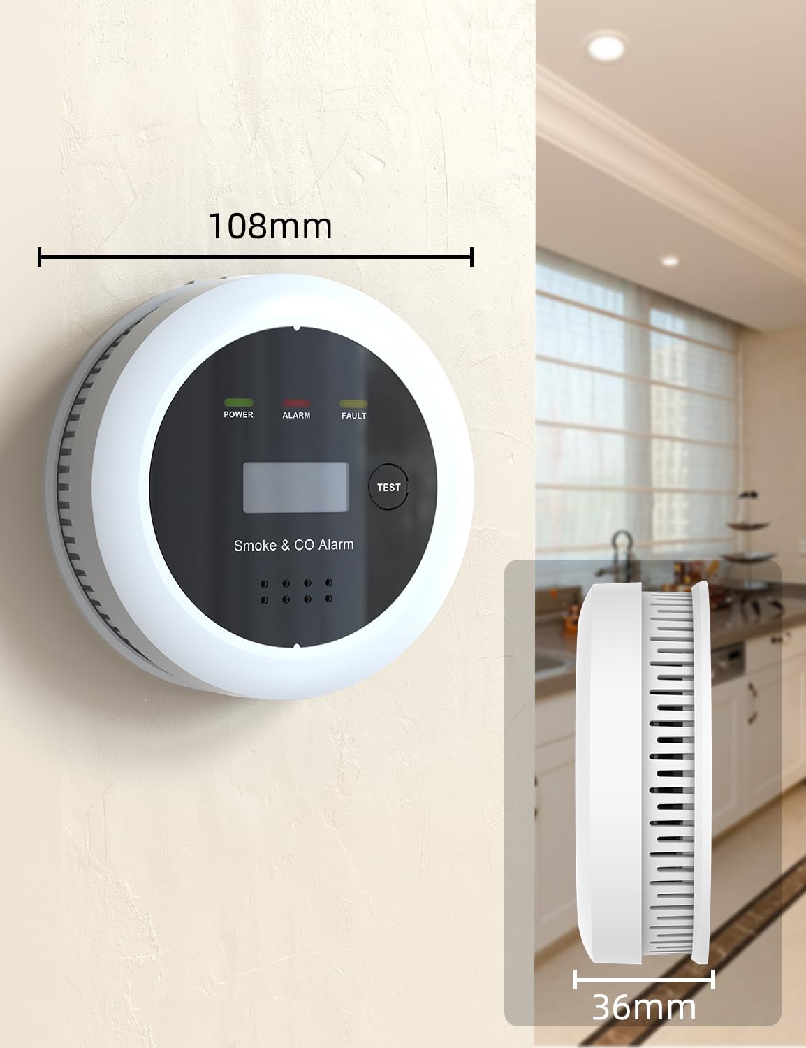 UxmCruxial Smoke Detector Carbon Monoxide Detector Combo, 2 in 1 Smoke and Carbon Monoxide Alarm with Display 85dB Alarm Replaceable Battery Fire Alarm CO Detector for Kitchen,2 Pcak