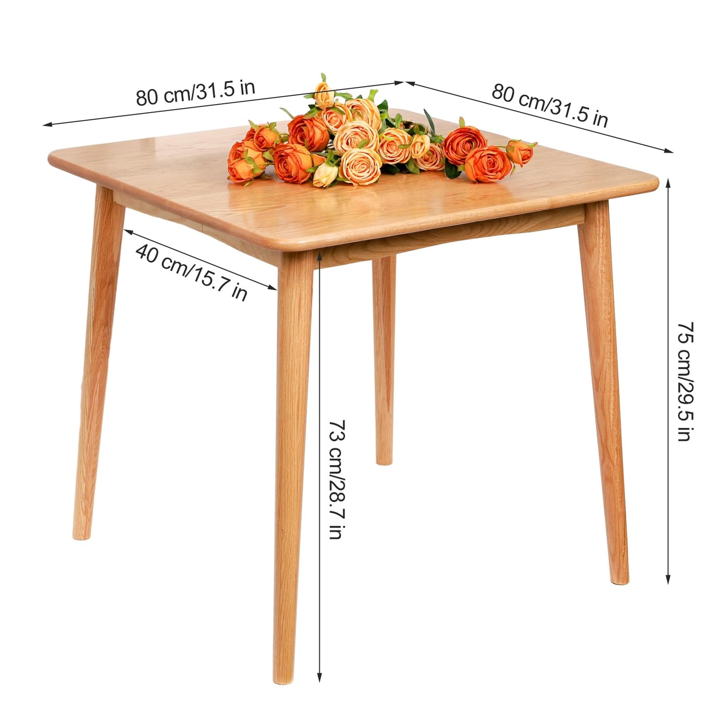 Towood Lifee Square Dining Table 31.5“, Solid Wood Kitchen Table for Small Space, Midcentury Modern Wooden Kitchen Dining Table with Oak Finish, 31.5" L x 31.5" W x 29.5" H, Natural