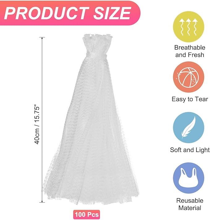 uxcell 100PCS Reusable Mesh Produce Bags, 15.7 Inches Egg Hatching Bags Washable Breathable Fruit Net Stretchable Mesh Netting Storage for Seafood Vegetable Onion Grocery Shopping, White