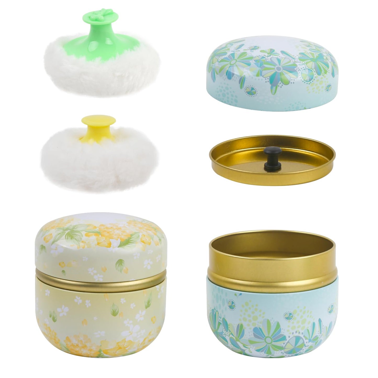 ASUNFO 2 Pcs Body Powder Puff and Container Large with Powder Puffs Empty Bath Dusting Box for Women Light Yellow & Light Blue